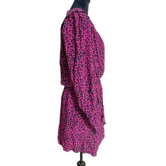 Zadig & Voltaire Size Small Dress Long Sleeve Faux Wrap Animal Print Pink Black - Picture 6 of 11